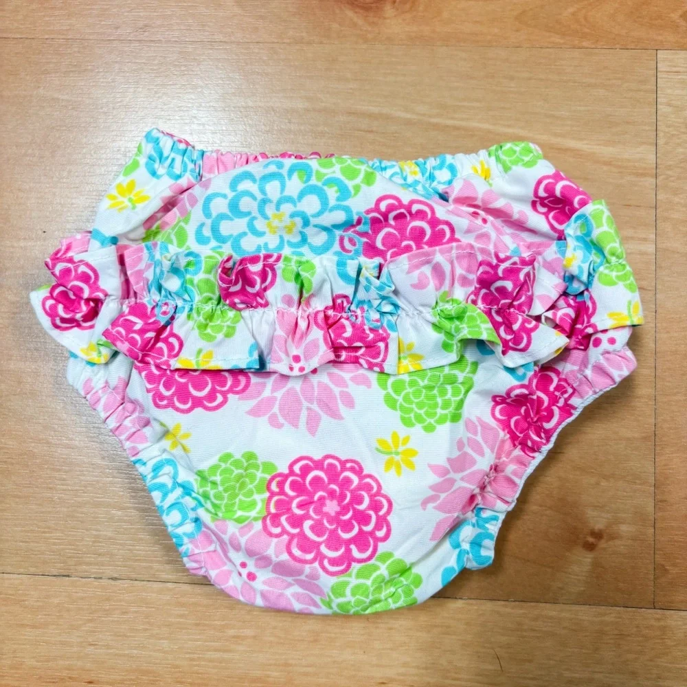 iPlay 3-Piece Floral Reusable Swim Diaper & Sun Hat Bundle Baby Girl 3-6M